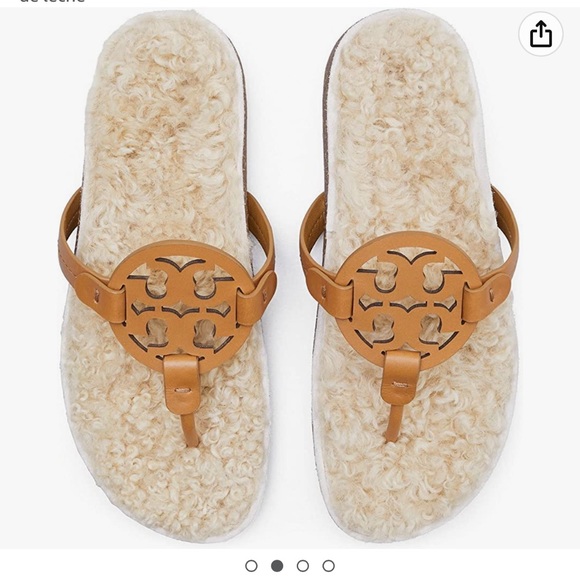 Tory Burch Cloud Shearling Flats Sandals, Caramel Corn/Buttermilk - Picture 7 of 7
